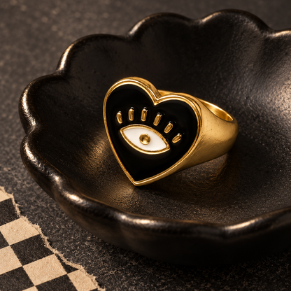 Black Heart Evil Eye Ring | Fits Sizes 6–7