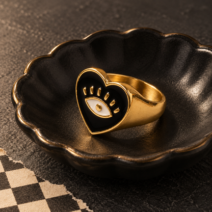 Black Heart Evil Eye Ring | Fits Sizes 6–7