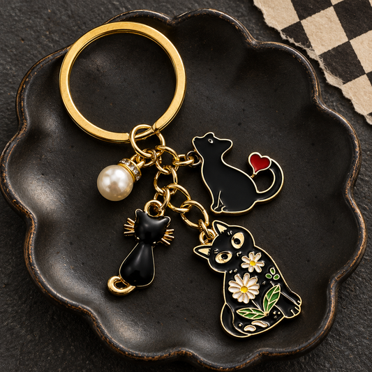 Black cat charm keychain