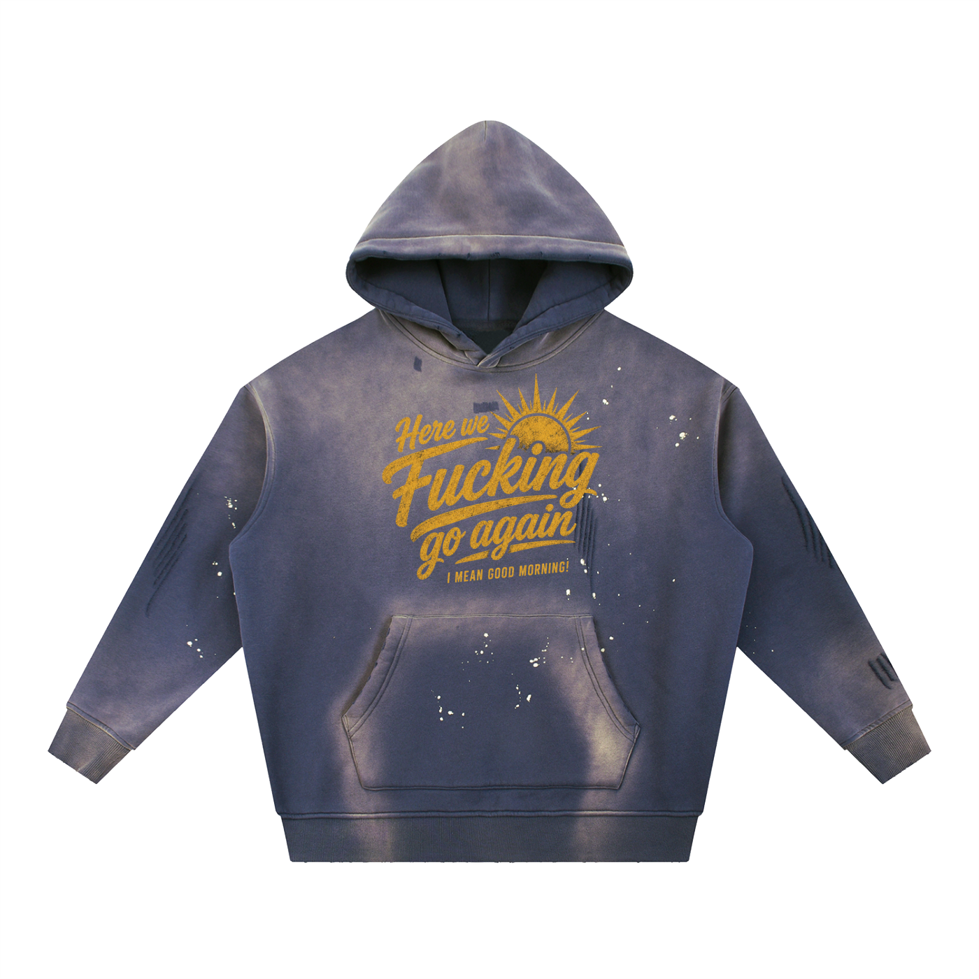 Here We Go Again Vintage Washed Frayed Fleece Unisex Hoodie