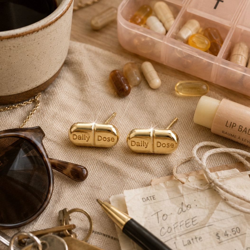 Daily Dosage Pill Wellness Studs