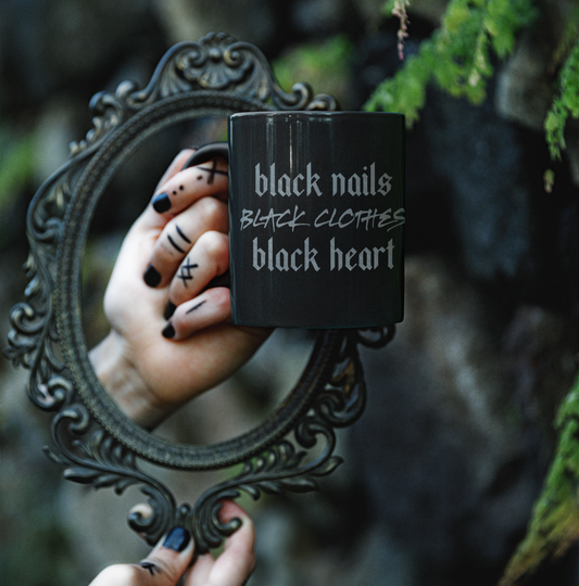 Black Nails Black Clothes Black Heart Mug Funny Gothic Coffee Cup (11oz & 15oz)