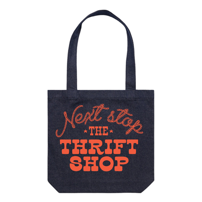 Next Stop The Thrift Shop Denim Tote Bag