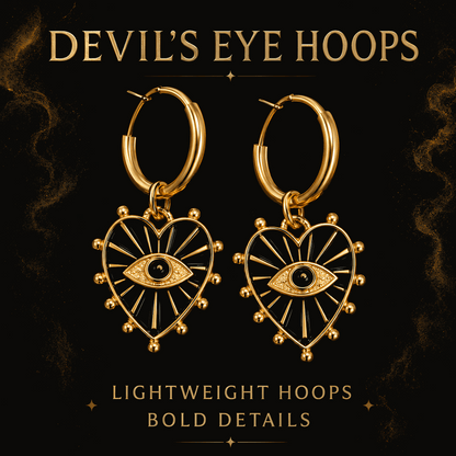 Evil Eye Jewelry Set, Gold Celestial Earrings & Heart Ring, Gothic Jewelry Bundle, Raven Charm Gift