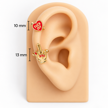 Ear cuff size guide showing 10 mm and 13 mm cuffs