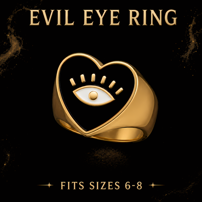 Evil Eye Jewelry Set, Gold Celestial Earrings & Heart Ring, Gothic Jewelry Bundle, Raven Charm Gift