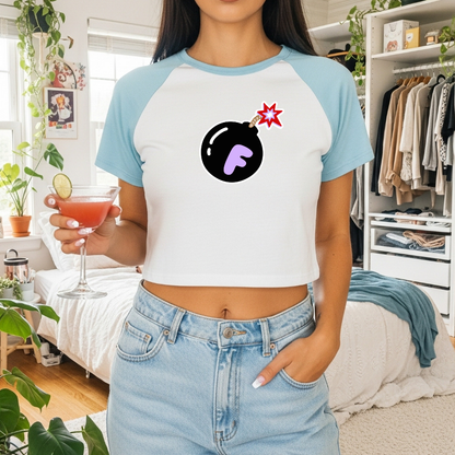 F-Bomb Women’s Raglan Baby Tee | Funny Cute Cropped Baseball T-Shirt