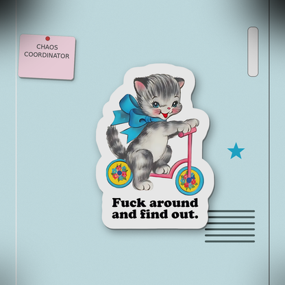 Vintage Cat Sticker – Mess Around and Find Out Waterproof Vinyl Decal + Bonus Sticker and Free Shipping