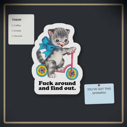 Vintage Cat Sticker – Mess Around and Find Out Waterproof Vinyl Decal + Bonus Sticker and Free Shipping