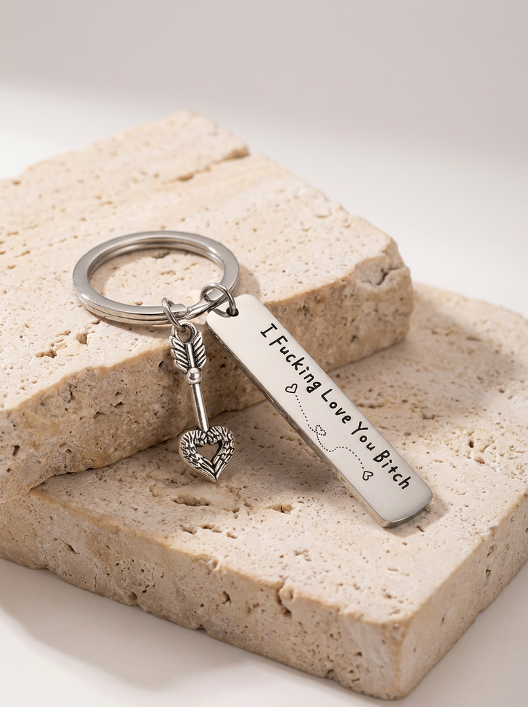 Love You Keychain With Silver Heart Key Charm & CWS Sticker Gift Packaged
