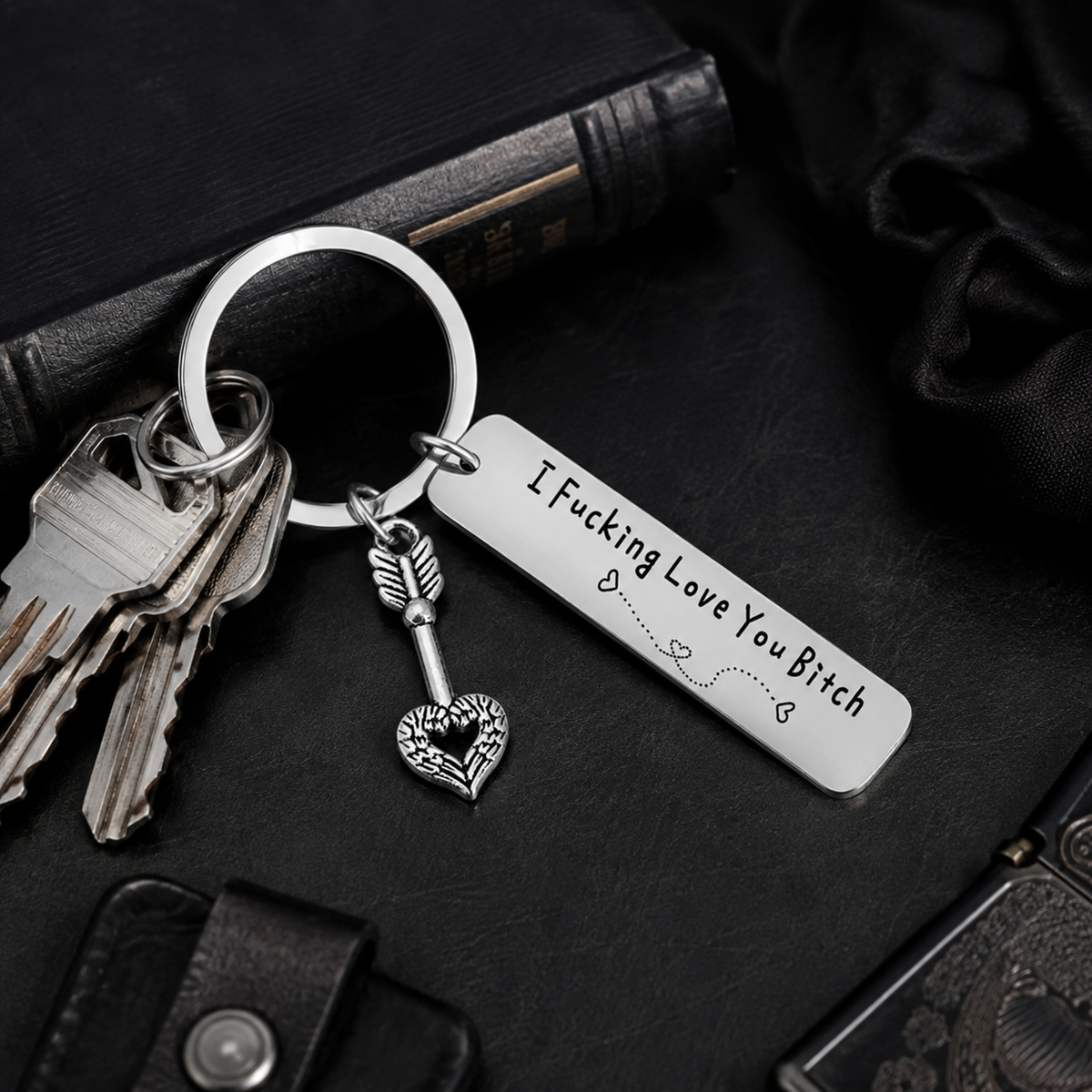 Love You Keychain With Silver Heart Key Charm & CWS Sticker Gift Packaged