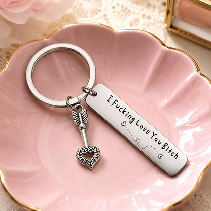 Love You Keychain With Silver Heart Key Charm & CWS Sticker Gift Packaged