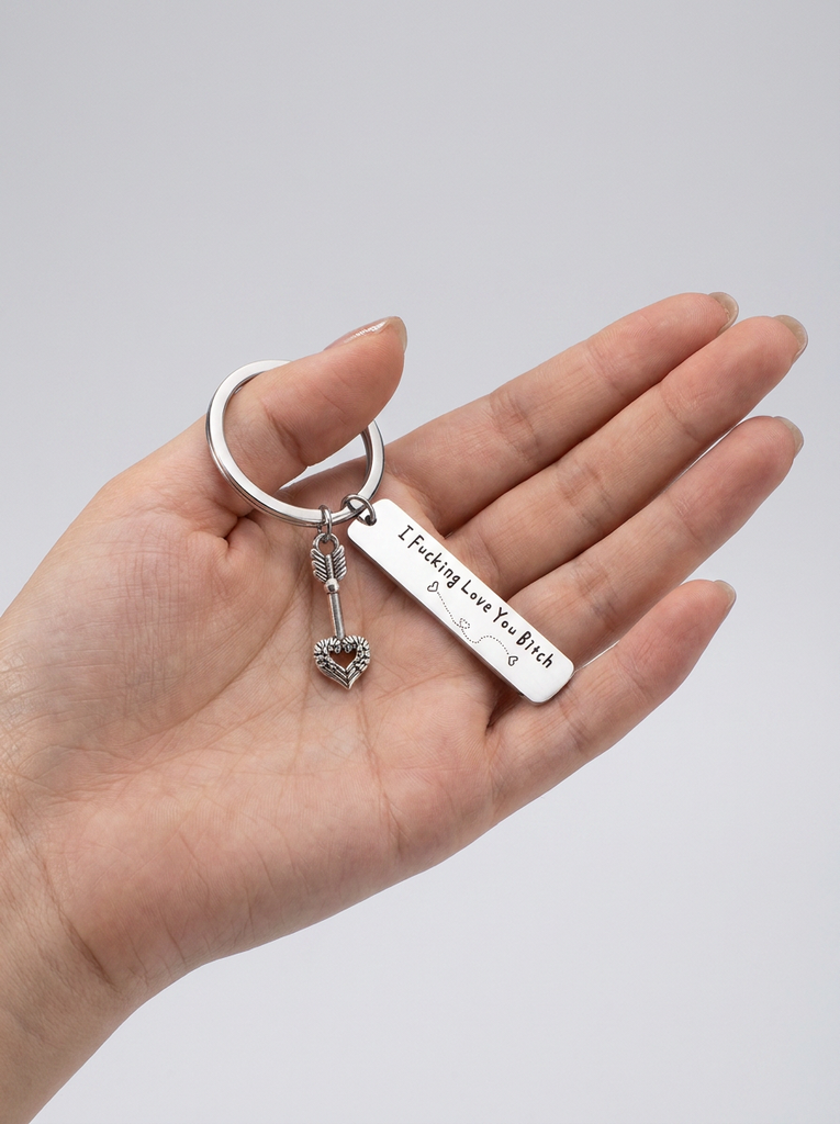 Love You Keychain With Silver Heart Key Charm & CWS Sticker Gift Packaged