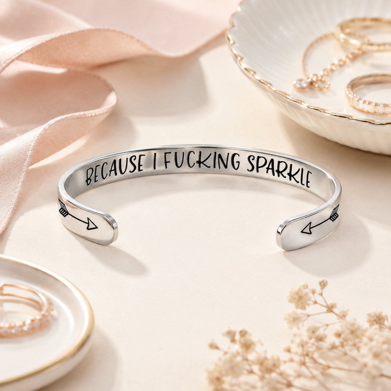 Because I Fucking Sparkle Cuff Bracelet with Black Velvet Gift Bag