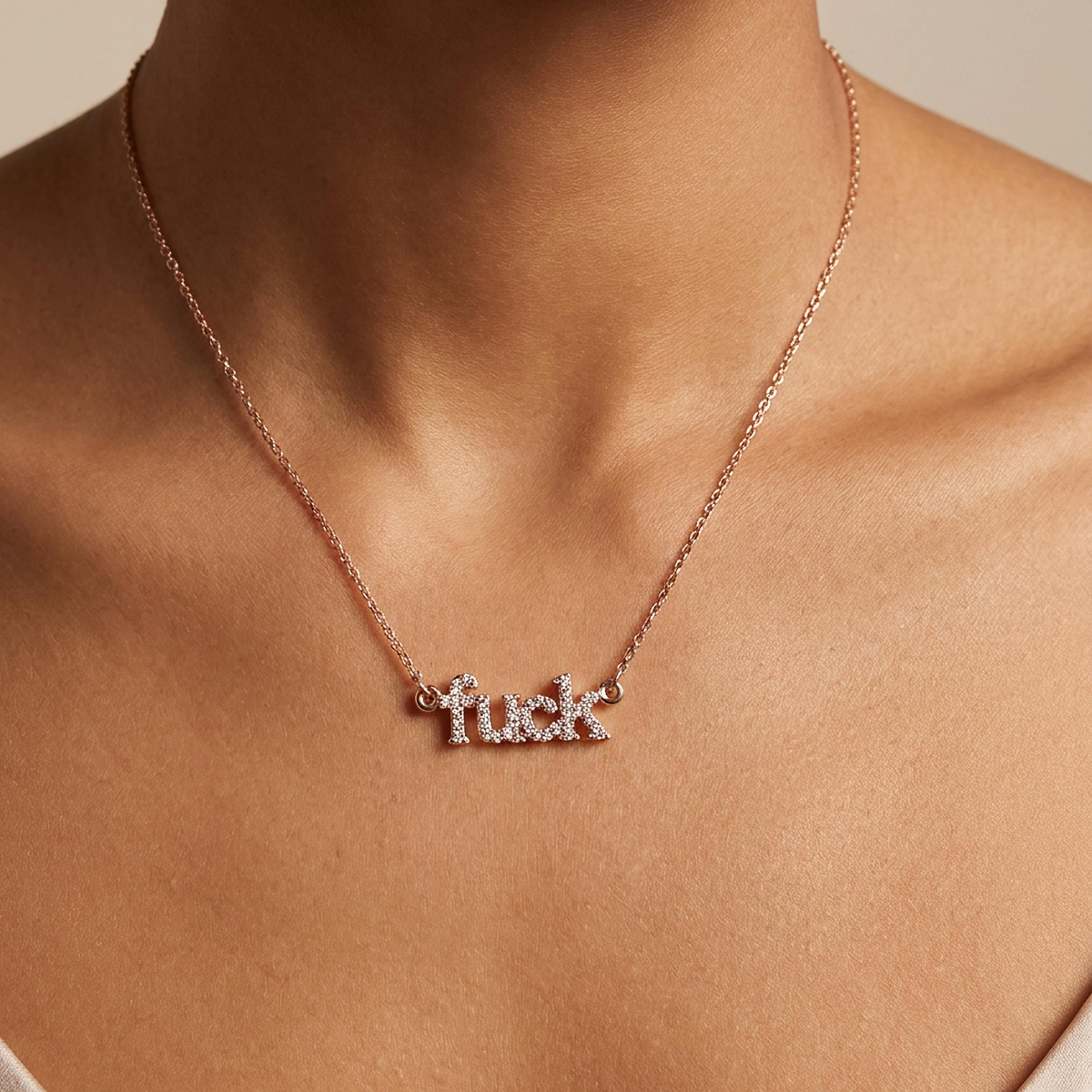 Fuck Crystal Word Necklace Rose Gold Pendant Necklace with Black Velvet Gift Bag