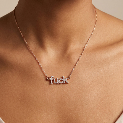 Fuck Crystal Word Necklace Rose Gold Pendant Necklace with Black Velvet Gift Bag