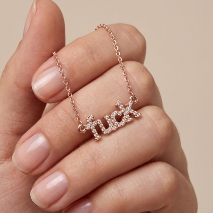 Fuck Crystal Word Necklace Rose Gold Pendant Necklace with Black Velvet Gift Bag