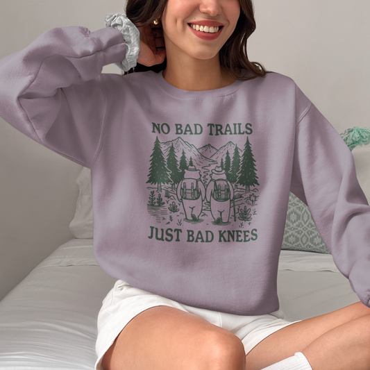 Fun Camping Unisex Sweatshirt - 'No Bad Trails Just Bad Knees' Vintage Design