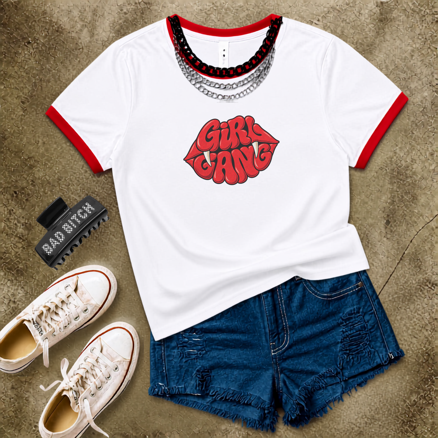 Girl Gang Vampire Ringer Tee | Women’s Retro Graphic Shirt