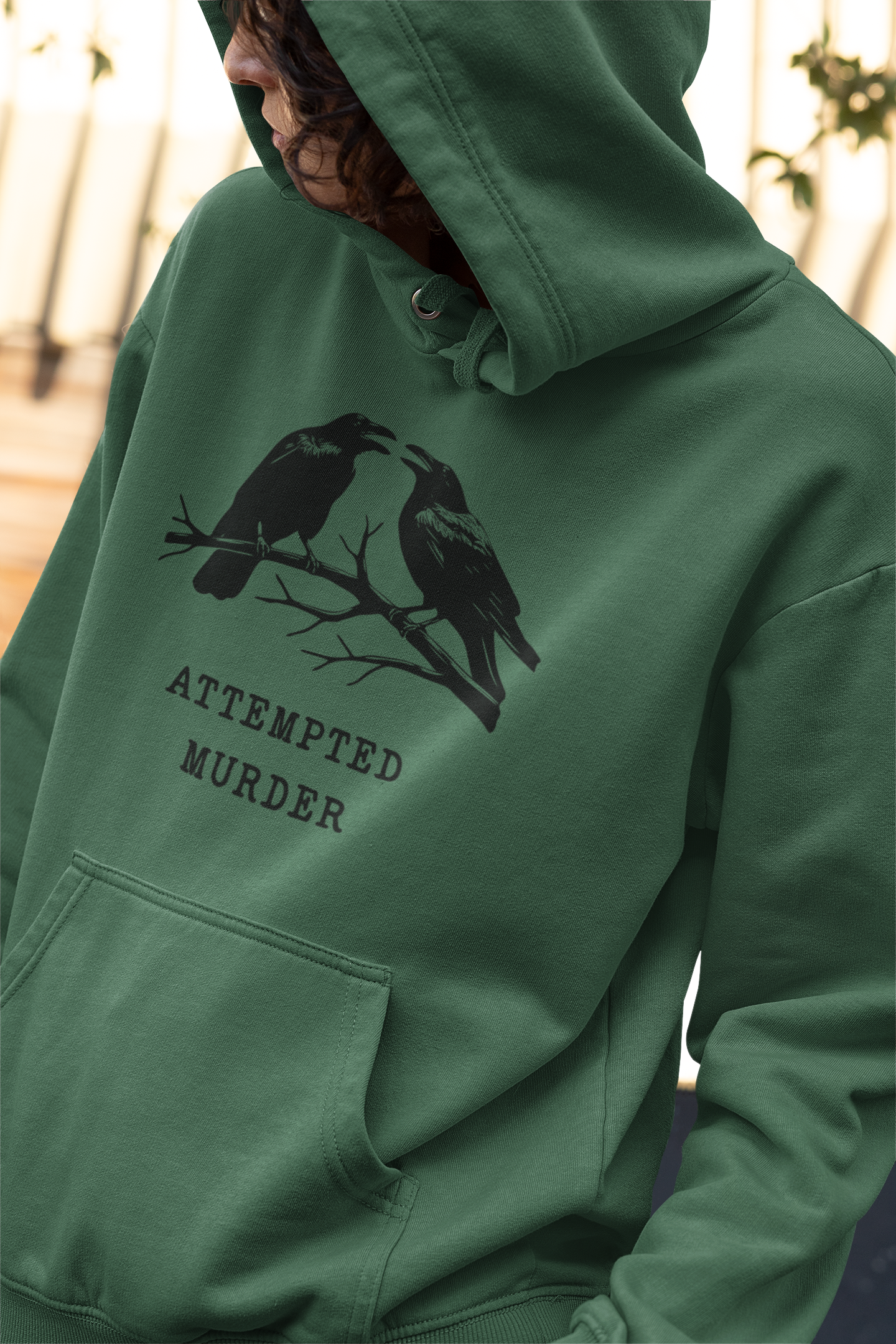 Attempted Murder Raven Vintage Gothic Unisex Hooded Sweatshirt | Cozy Cotton Fleece, Medium-Heavy Fabric