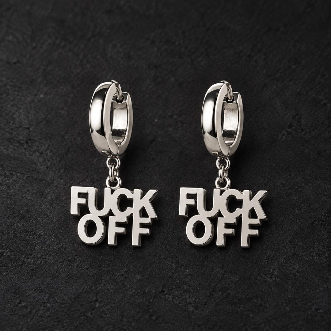Lettering huggie hoop earrings detail