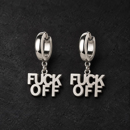 Lettering huggie hoop earrings detail