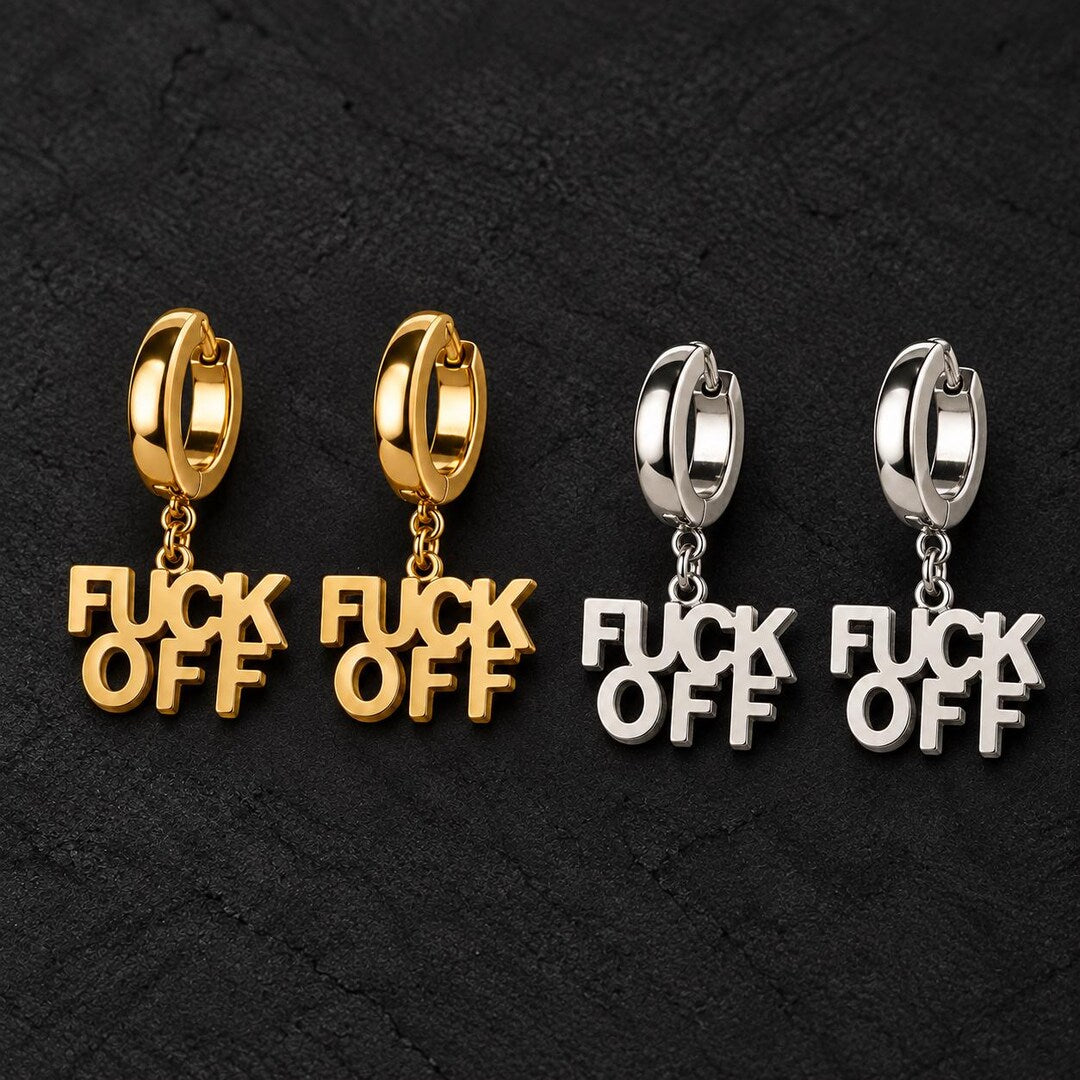 Gold and silver lettering huggie hoop earrings