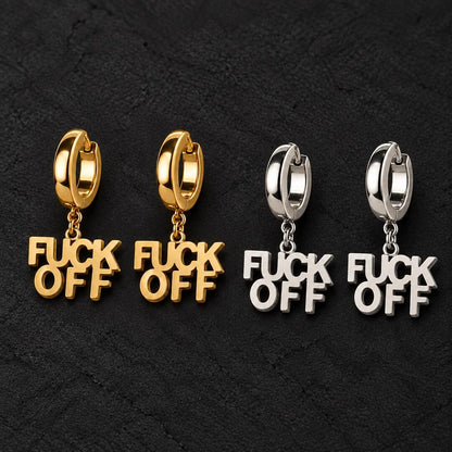 Gold and silver lettering huggie hoop earrings