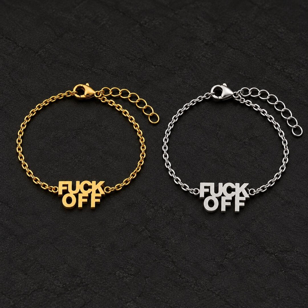 Gold and silver lettering chain bracelets