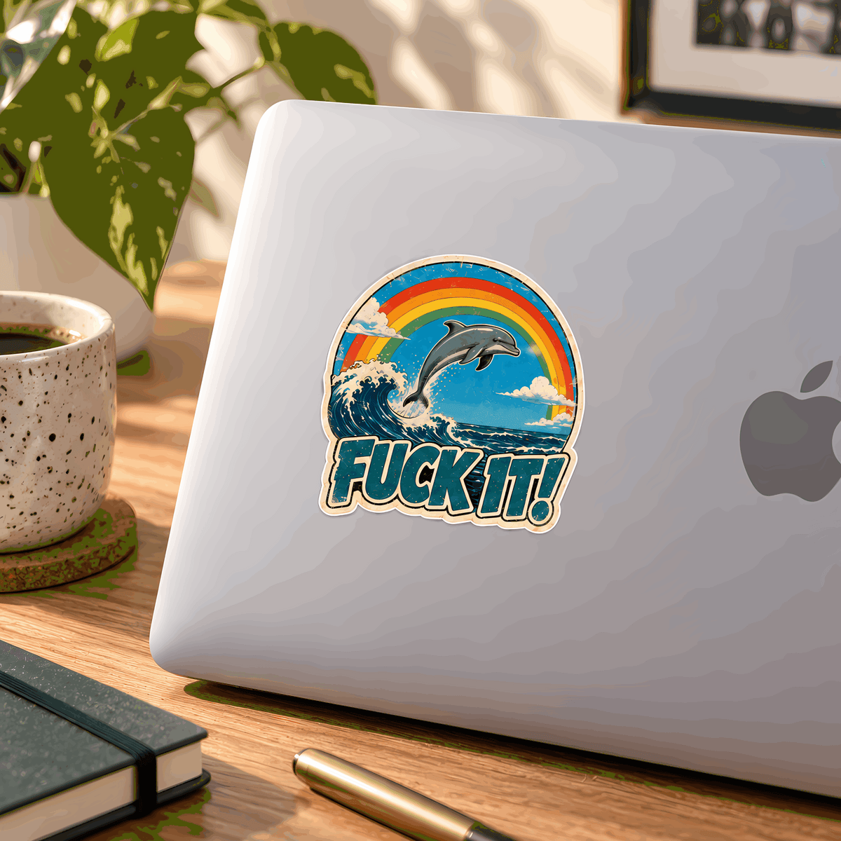 Retro Rainbow Dolphin Sticker | Vintage Beach Decal + Bonus Sticker and Free Shipping