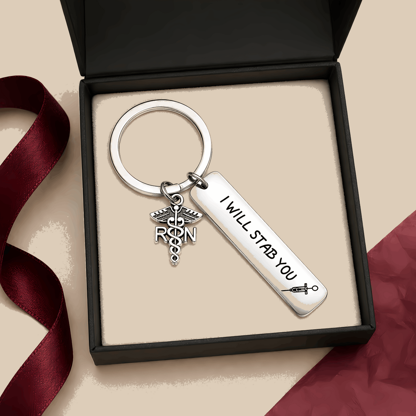 Funny RN Nurse Keychain with Medical Charm
