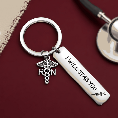 Funny RN Nurse Keychain with Medical Charm