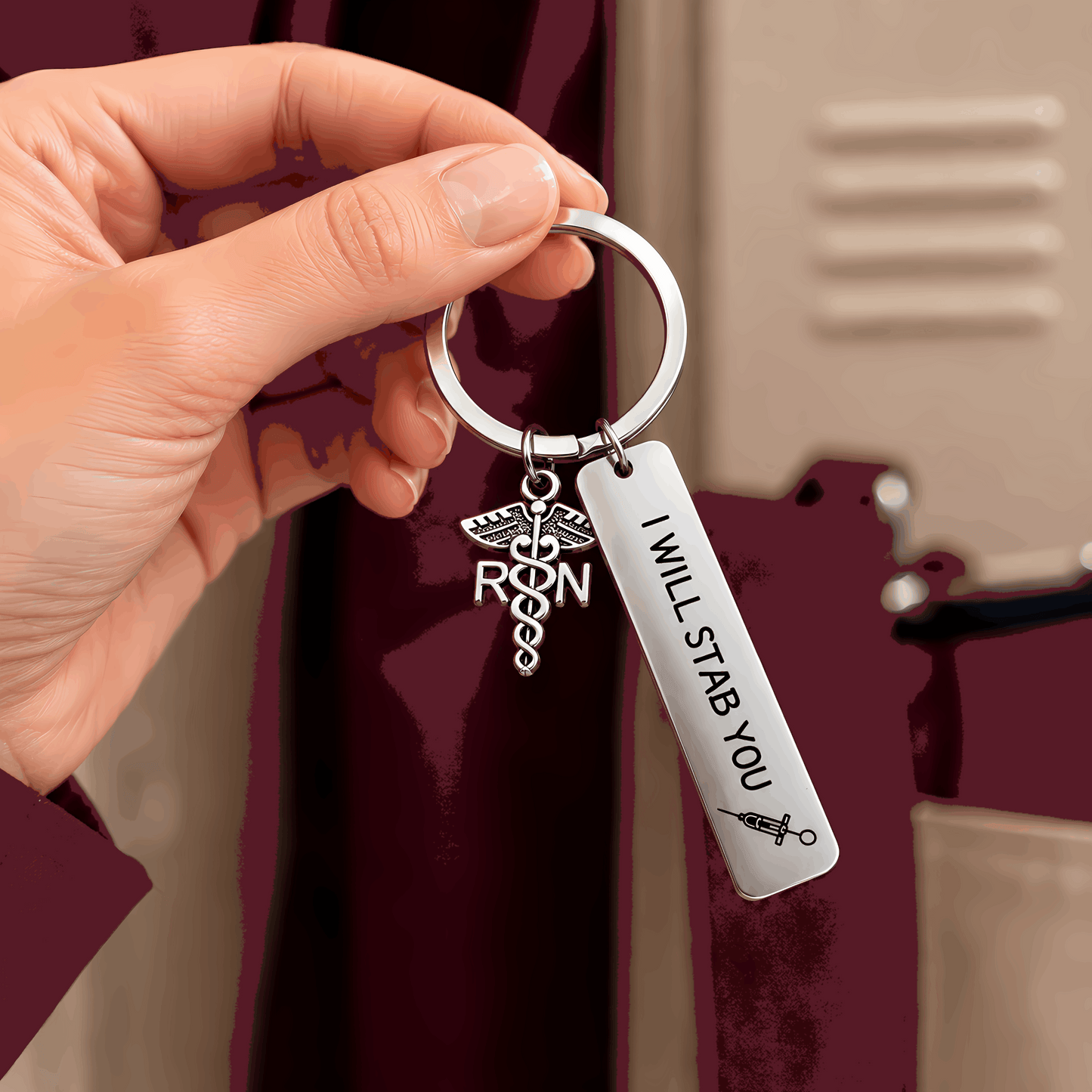 Funny RN Nurse Keychain with Medical Charm