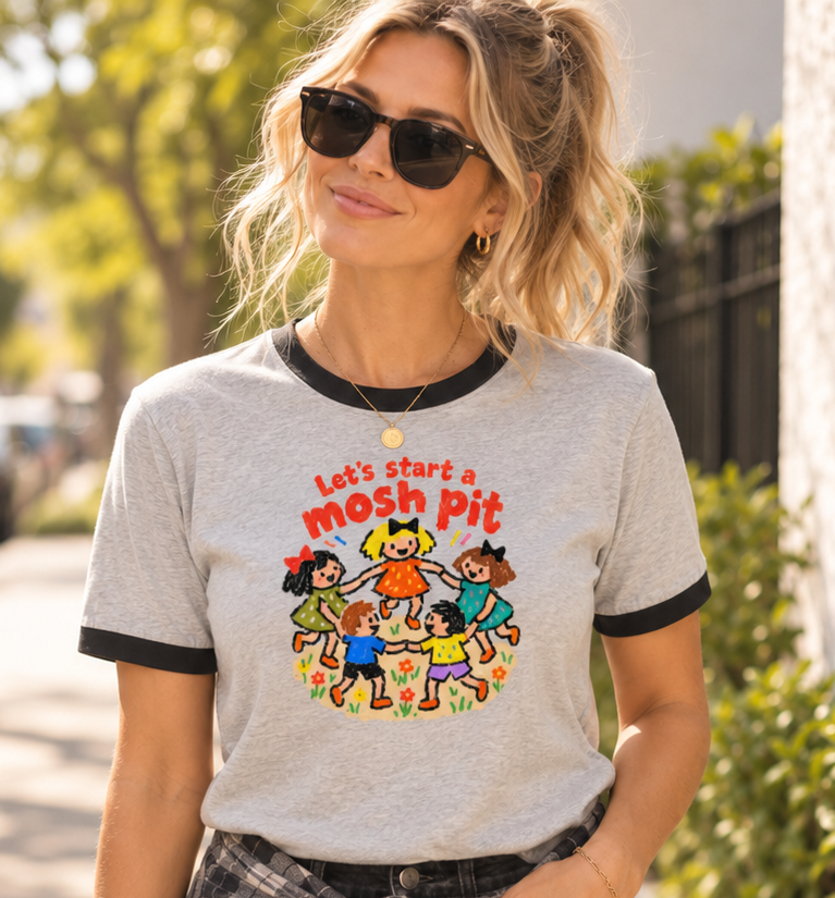 Let’s Start a Mosh Pit Retro Unisex Ringer Tee