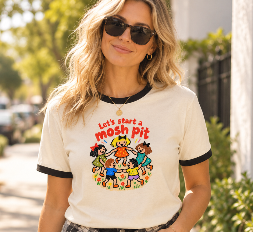 Let’s Start a Mosh Pit Retro Unisex Ringer Tee