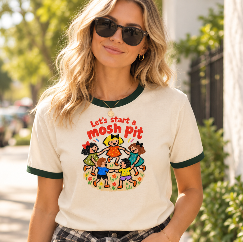 Let’s Start a Mosh Pit Retro Unisex Ringer Tee
