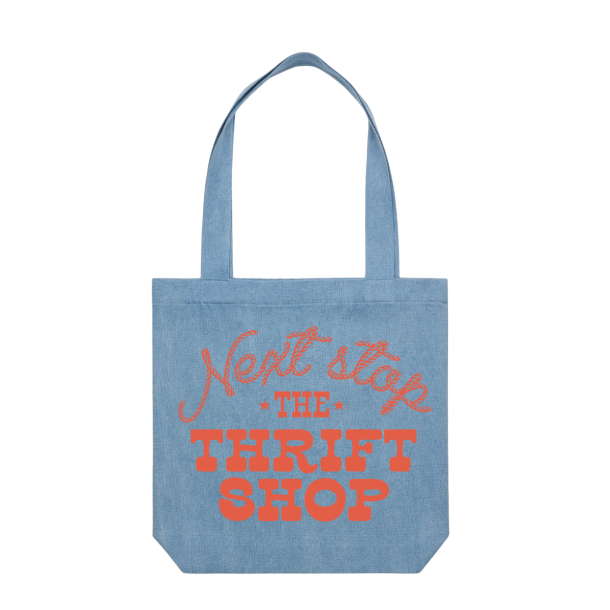 Next Stop The Thrift Shop Denim Tote Bag