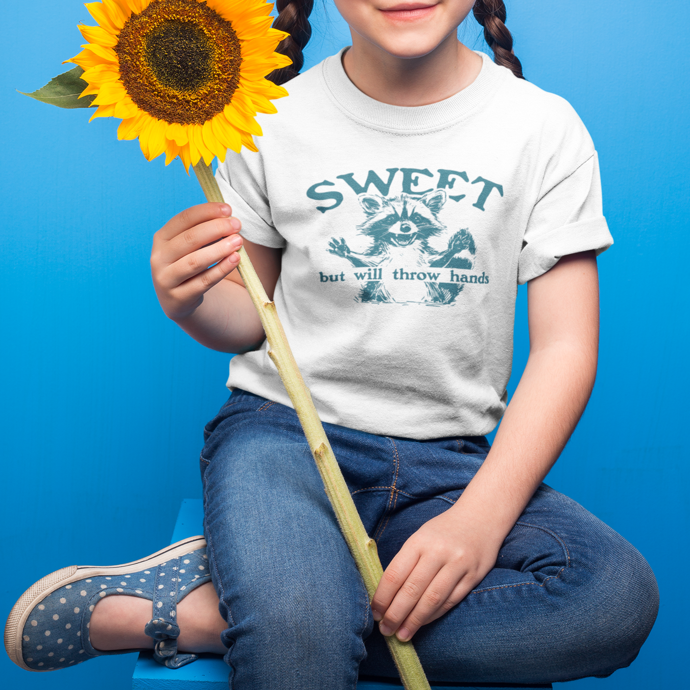 Kids Comfort Color T-Shirt - Sweet but Will Throw Hands | Fun Gift for Nieces & Nephews in 6 colors