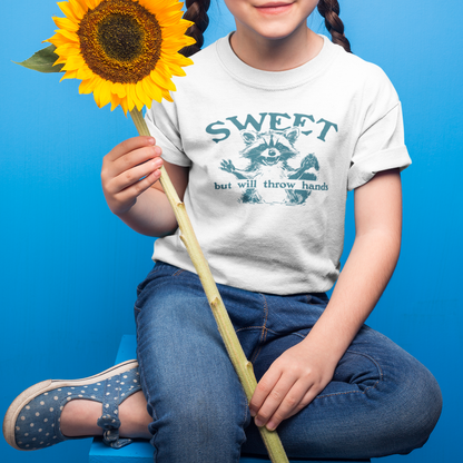 Kids Comfort Color T-Shirt - Sweet but Will Throw Hands | Fun Gift for Nieces & Nephews in 6 colors