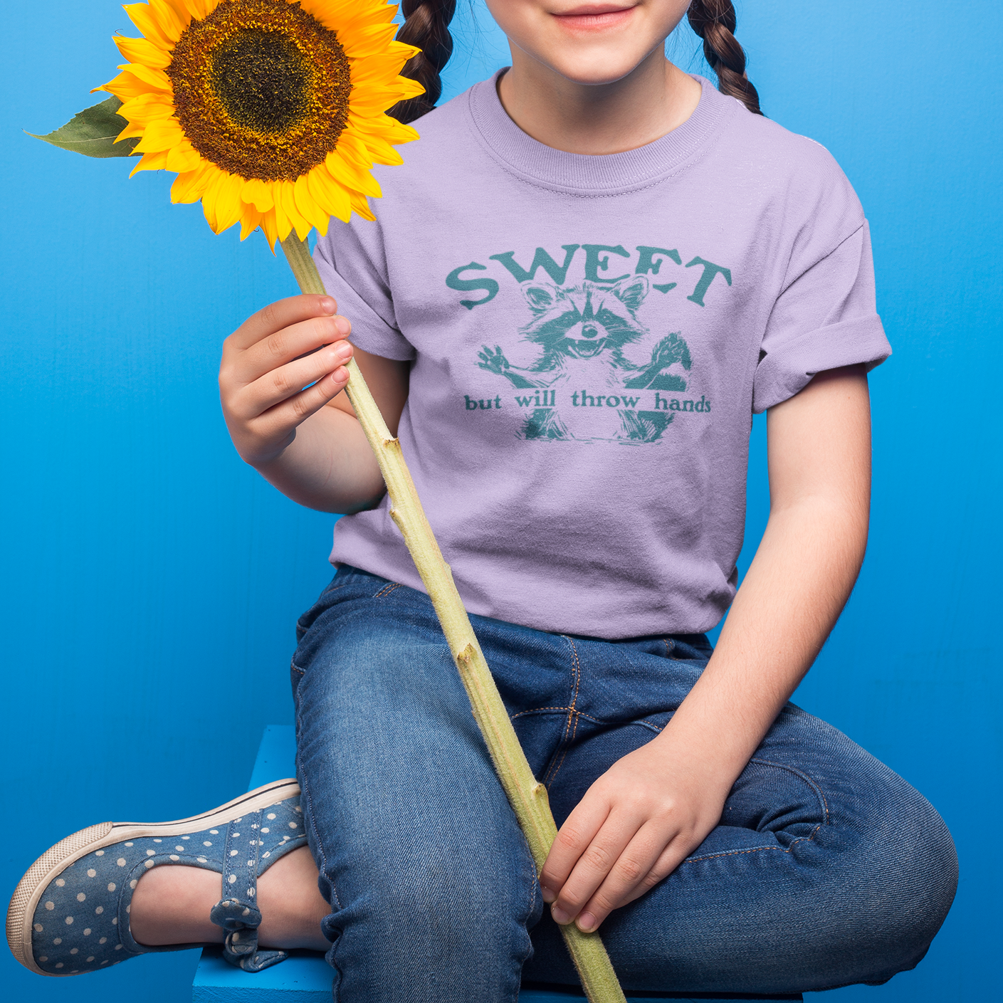 Kids Comfort Color T-Shirt - Sweet but Will Throw Hands | Fun Gift for Nieces & Nephews in 6 colors