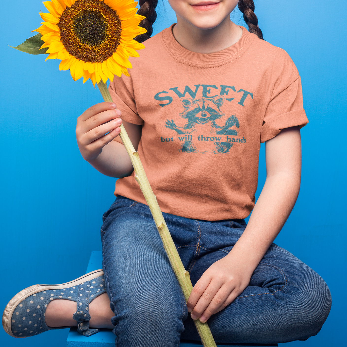 Kids Comfort Color T-Shirt - Sweet but Will Throw Hands | Fun Gift for Nieces & Nephews in 6 colors