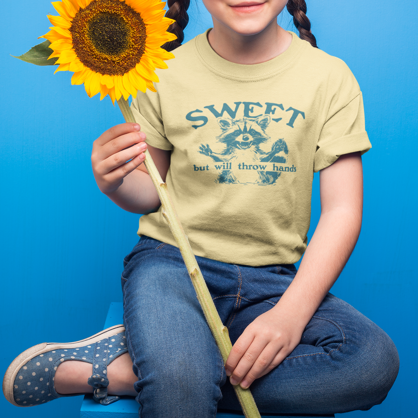 Kids Comfort Color T-Shirt - Sweet but Will Throw Hands | Fun Gift for Nieces & Nephews in 6 colors