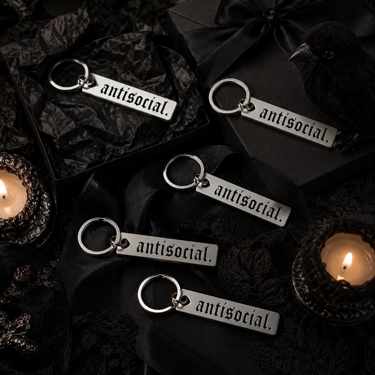Antisocial Goth Stainless Steel Keychain