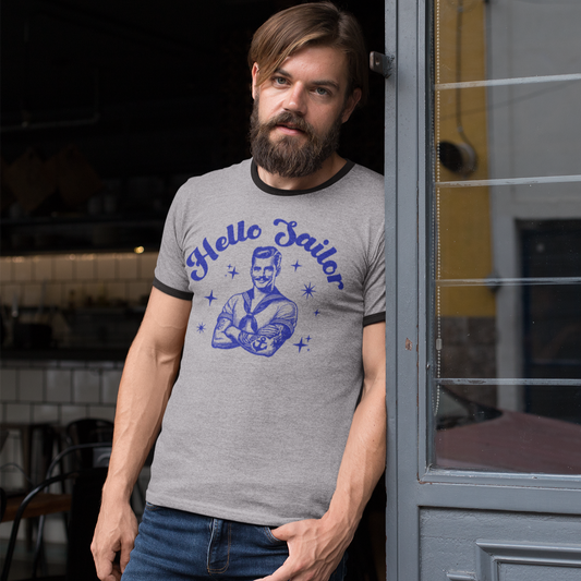 Vintage "Hello Sailor" Ringer Shirt - 1950s Clark Gable Style - 3 Colors Unisex Cotton