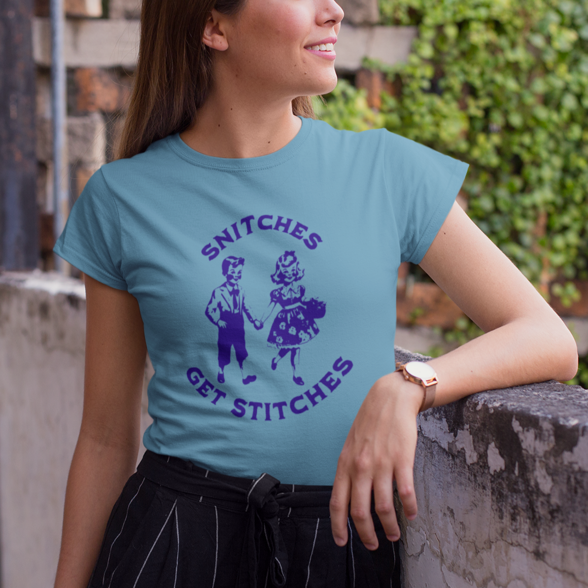 Vintage 'Snitches Get Stitches' Design on Bella Canvas 3001 | 7 Color Options Unisex Jersey Short Sleeve Tee