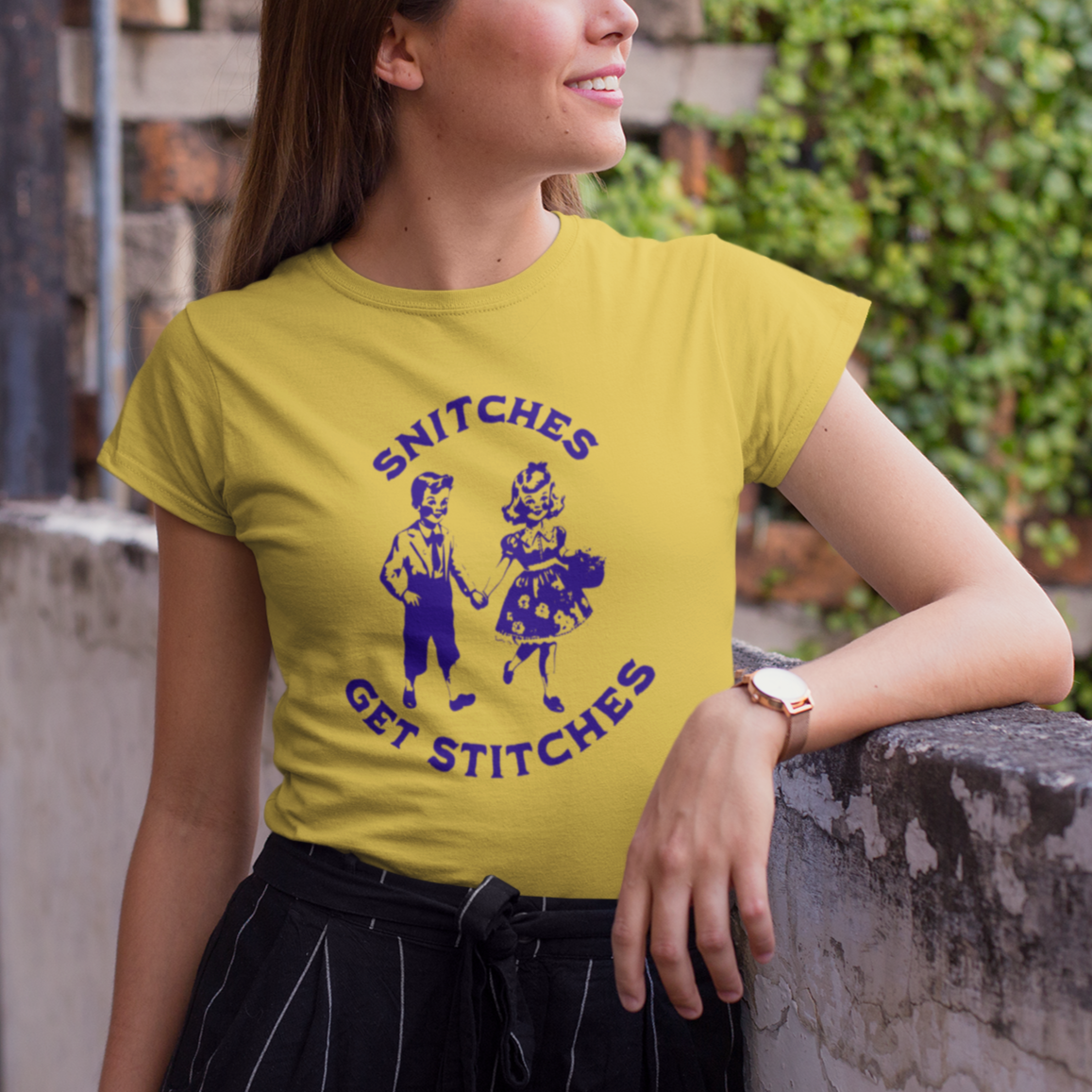 Vintage 'Snitches Get Stitches' Design on Bella Canvas 3001 | 7 Color Options Unisex Jersey Short Sleeve Tee