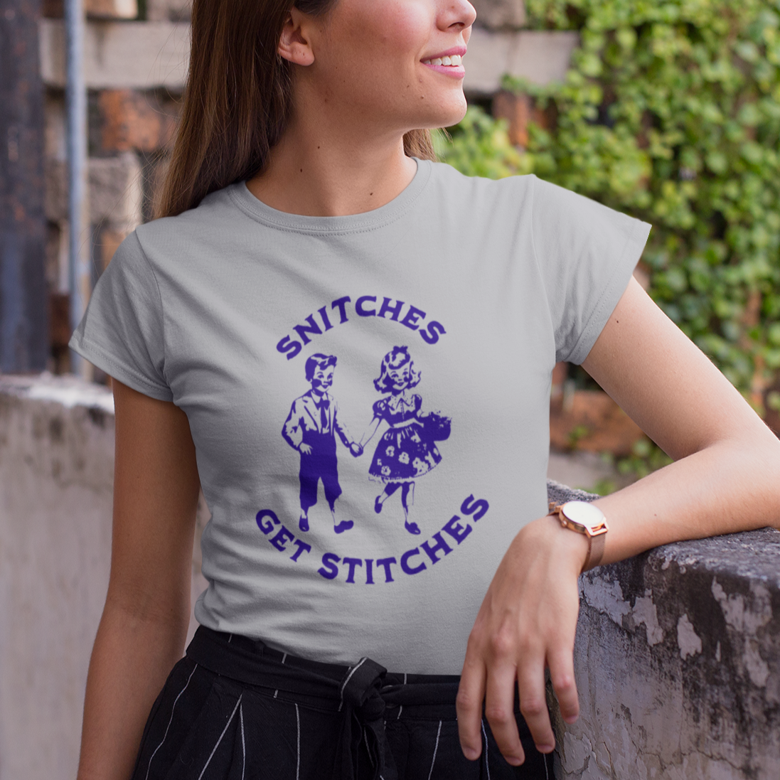 Vintage 'Snitches Get Stitches' Design on Bella Canvas 3001 | 7 Color Options Unisex Jersey Short Sleeve Tee