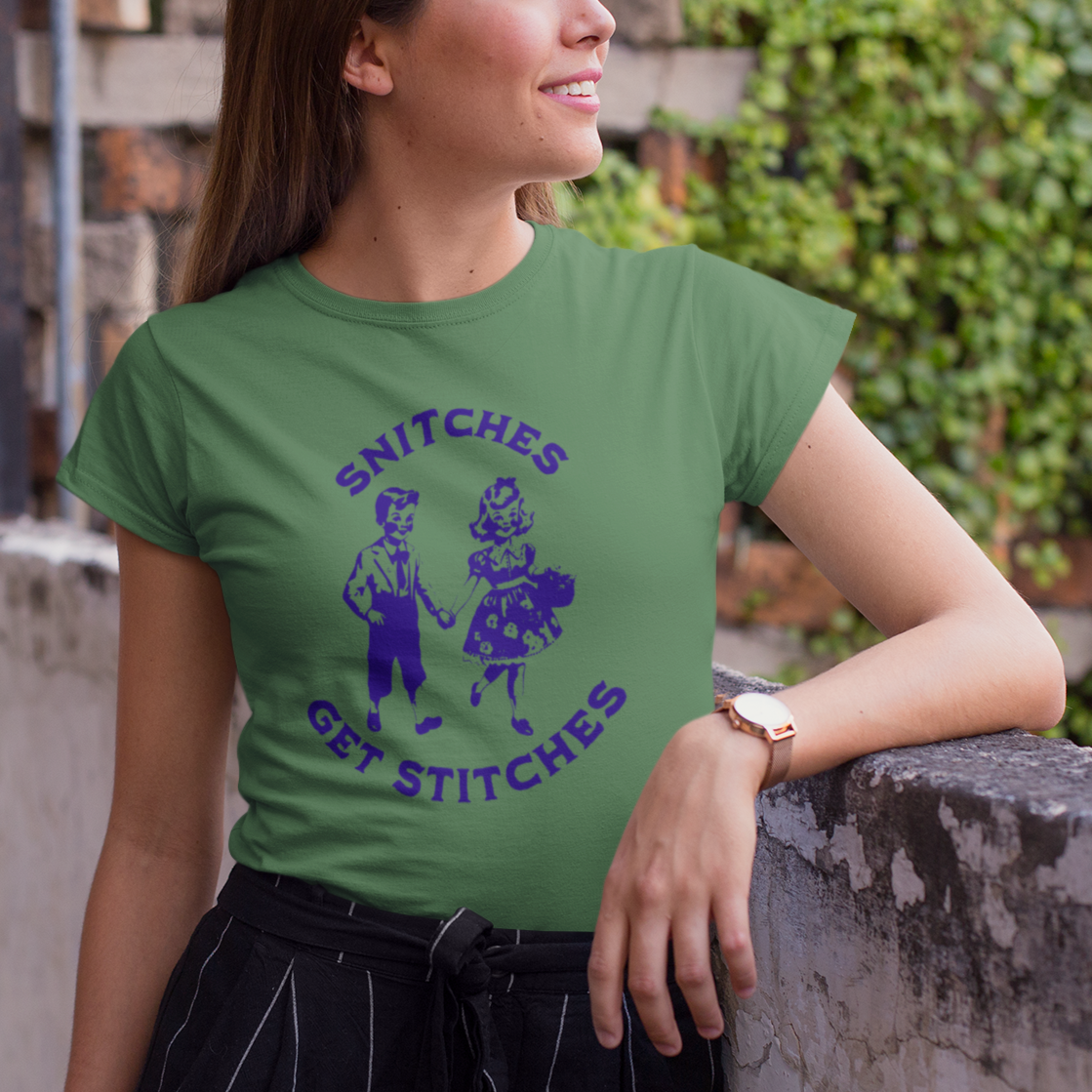 Vintage 'Snitches Get Stitches' Design on Bella Canvas 3001 | 7 Color Options Unisex Jersey Short Sleeve Tee