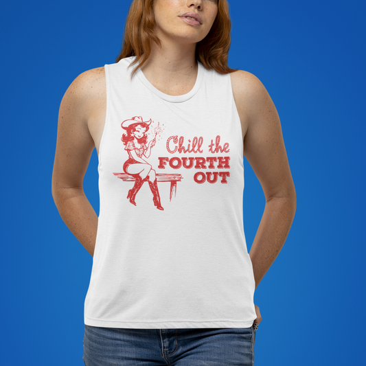 Unisex White Chill the Fourth Out Muscle Shirt