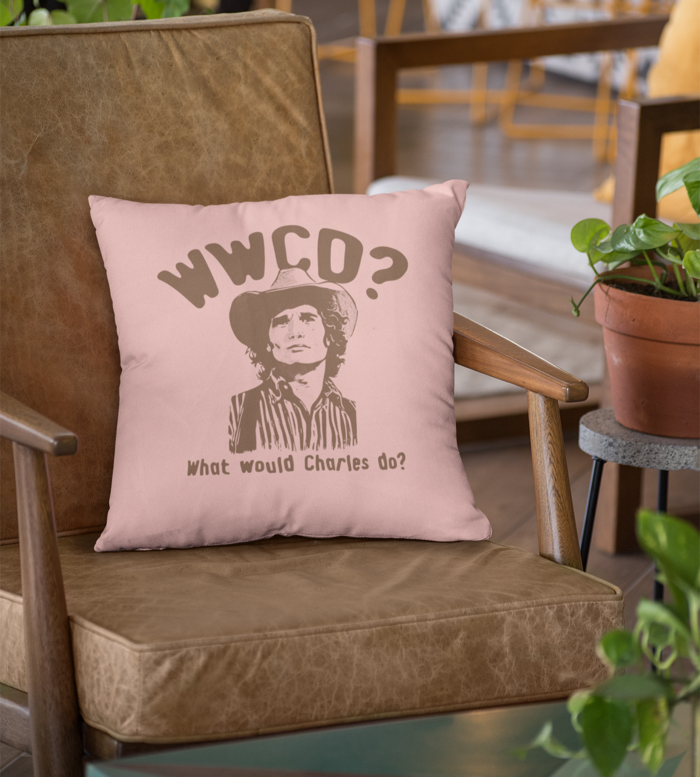WWCD? What Would Charles Do? Western Throw Pillow Funny Vintage-Inspired Home Decor